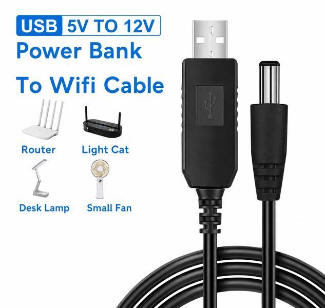 Кабель-перехідник USB DC 12V 5.5x2.1 мм для Wi-Fi роутера / Кабель живлення роутера від Power Bank 0132 фото