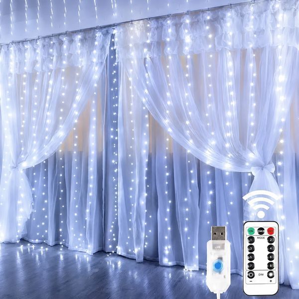 Світлодіодна гірлянда-штора USB 3&times;3 м 300 LED з пультом, біле світло / гірлянда-завіса на вікно 0235a фото