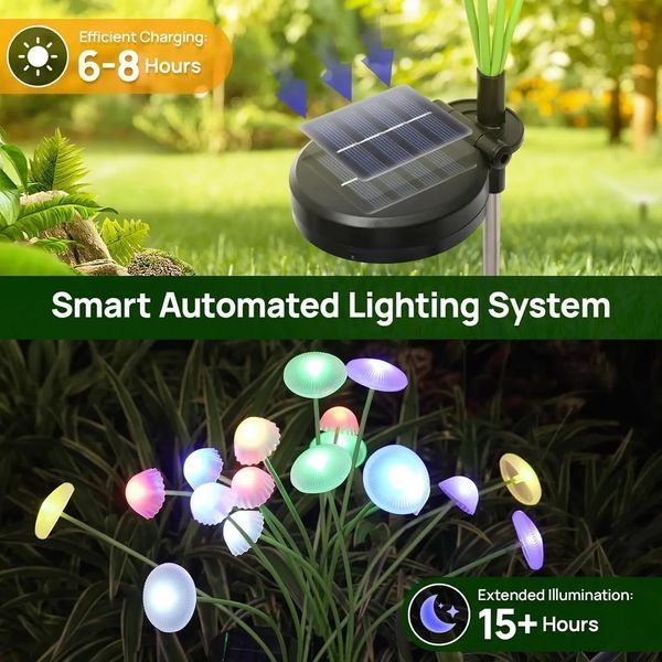 Садовый светильник на солнечной батарее "Грыбочки", 70 см, RGB LED/Уличный садовый фонарь 2146 фото