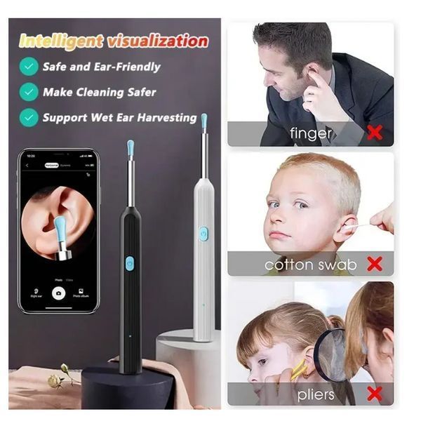 Беспроводной очиститель ушей с подсветкой и камерой Y39 Black, отоскоп 2009 фото