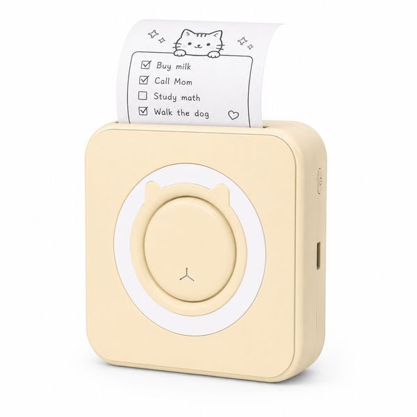 Мини термопринтер Bluetooth для печати фото и этикеток желтый + 1 рулон / Карманный фотопринтер с USB зарядкой 0291f фото